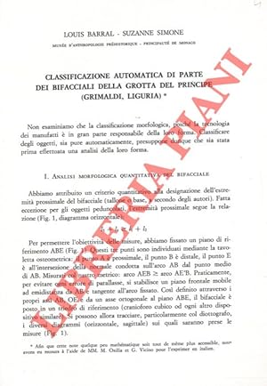 Classificazione automatica di parte dei bifacciali della Grotta del Principe (Grimaldi, Liguria) .