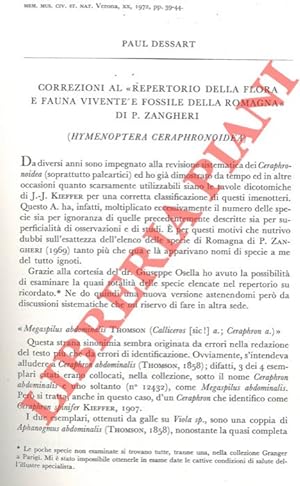 Correzioni al  Repertorio della flora e fauna vivente e fossile della Romagna  di P. Zangheri (Hy...