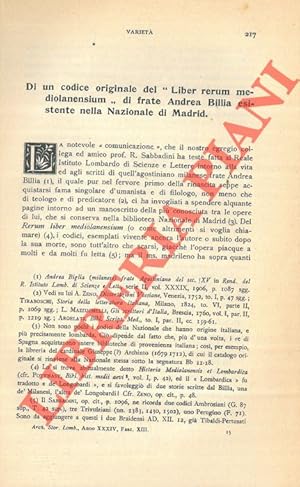 Di un codice originale del  Liber rerum mediolanensium  di frate Andrea Billia esistente nella Na...