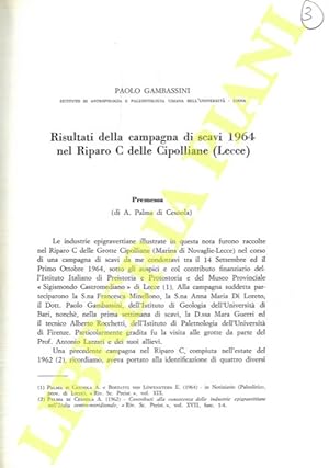 Risultati della campagna di scavi 1964 nel Riparo C delle Cipolliane (Lecce) .