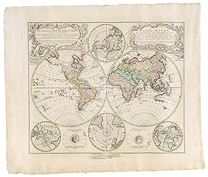 Planiglobii terrestris mappa unversalis .= Mappe monde qui represente les deux hemispheres.
