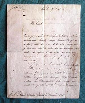 Lettre Autographe Signée du Chef d'Escadron A. Pélissier en 1833.