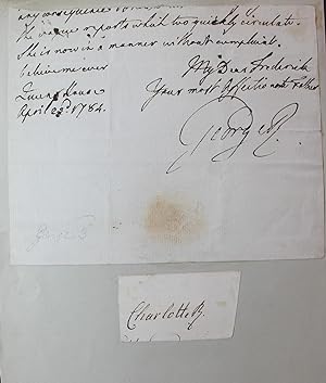 End of an autograph letter signed "George R" to his son Frederick, Duke of York. 7 1/2 x 6 inches...