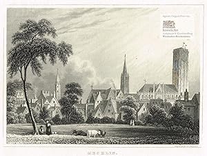 Mechlin. Malines. Romantische Ansicht von Mechelen in Belgien mit Blick auf Kirche und Kathedrale...