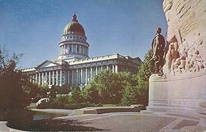 Utah State Capitol and Mormon Battalion Monument, Salt Lake City, Kodachrome Postcard, Unused