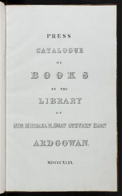 Manuscript on paper entitled "Press Catalogue of Books in the Library of Sir Michael R. Shaw Stew...