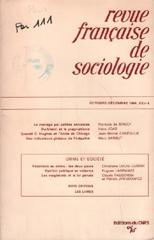 Revue française de sociologie / octobre -decembre 1984