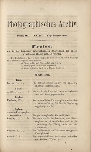 PHOTOGRAPHISCHES ARCHIV JOURNAL DES ALLGEMEINEN DEUTSCHEN PHOTOGRAPHEN-VEREINS.