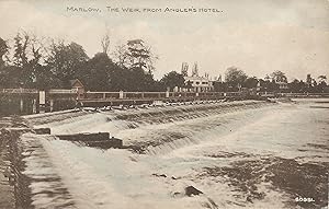 Marlow, The Weir, From Angler's Hotel, early hand colored postcard