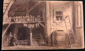 "Interior of Old Wooden Barn". ORIGINAL Pencil sketch c1830.