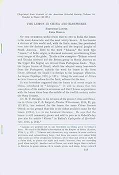 The Lemon in China and Elsewhere. [Reprint from Journal of the American Oriental Society, Volume ...