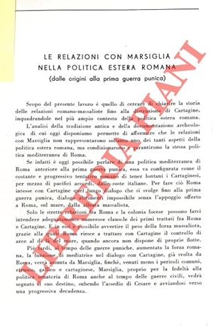 Le relazioni con Marsiglia nella politica estera romana (dalle origini alla prima guerra punica) .