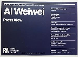 The President and Council of the Royal Academy of Arts invite you to the Ai Weiwei Press View. Ro...