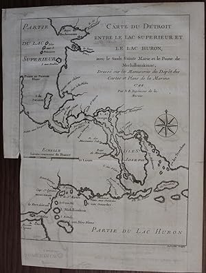 Carte du Detroit entre le Lac Superieur et le Lac Huron, ave le Sault Sainte Marie et la Poste de...