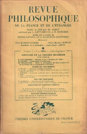 Revue philosophique de la france et l'etranger /juillet-septembre 1954 / sommaire : histoire de l...