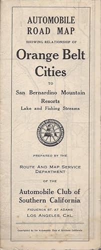 Automobile Road Map Showing Relation of Orange Belt Cities to San Bernardino Mountain Resorts, La...