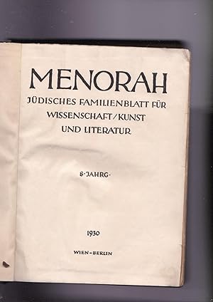 Menorah: Judisches familienblatt Fur wissenschaft/Kunst Und Literatur.8. Jahrgang Nr. 1 -12. Jan ...