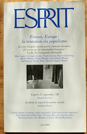 Esprit n° 6 Juin 2002 - France, Europe - la tentation du populisme