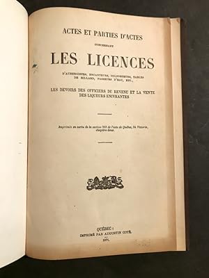 Actes et parties d'actes concernant les licences d'aubergistes, encanteurs, colporteurs, tables d...