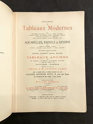 Catalogue des Tableaux Modernes. aquarelles, pastels & dessins. tableaux anciens. Collection de M...