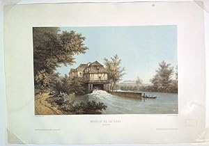 [Estampe]. Moulin de La Cage. Île Saint-Ouen. Lithographie originale en couleurs, signée sur la p...