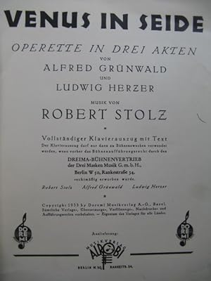 STOLZ Robert Venus in Seide Opérette Chant Piano 1933