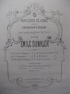 DUNKLER Emile Rêverie Violoncelle Piano 1867