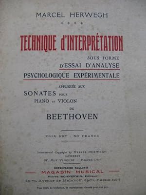 HERWEGH Marcel Technique d'Interprétation Sonates Beethoven 1926