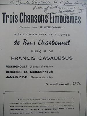 CASADESUS Francis Trois Chansons Limousines Dédicace Chant Piano 1936