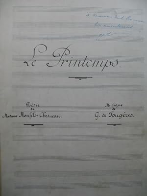 DE FOUGÈRES G. Le Printemps Manuscrit Chant Piano