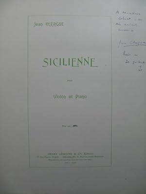 CLERGUE Jean Sicilienne Dédicace Violon Piano 1934