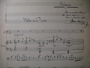 BOUY Jules Elégie Manuscrit Dédicacé Piano Violoncelle 1916
