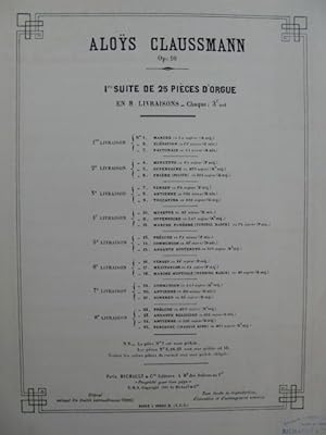 CLAUSSMANN Aloÿs Suite No 1.1 3 Pièces pour Orgue 1895