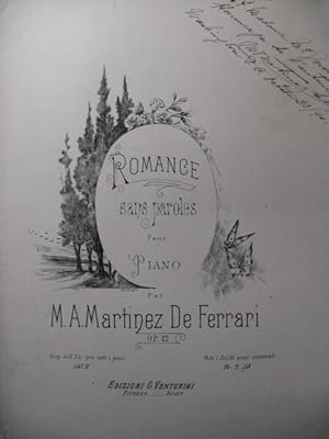 MARTINEZ DE FERRARI Marcial A. Romance sans paroles Piano Dédicace 1894