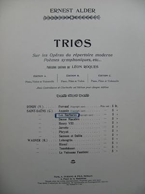 SAINT-SAËNS Camille Les Barbares Léon Roques Trio 1907