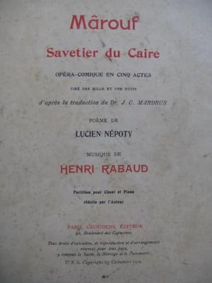 RABAUD Henri Marouf Savetier du Caire Opera Dédicace 1914