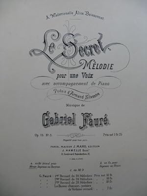 FAURÉ Gabriel Le Secret Chant Piano 1880
