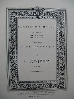 HAYDN Joseph Sonates pour 2 Clarinettes ca1901