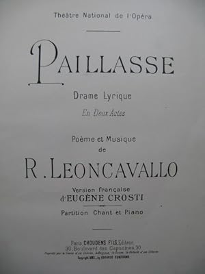 LEONCAVALLO R. Paillasse Opera Piano Chant ca1902