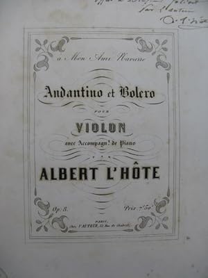 L'HÔTE Albert Andantino et Bolero Violon Piano XIXe