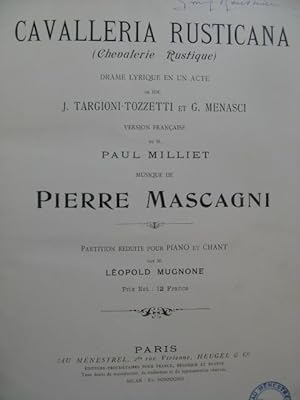 MASCAGNI Pietro Cavalleria Rusticana Drame Chant Piano 1900?