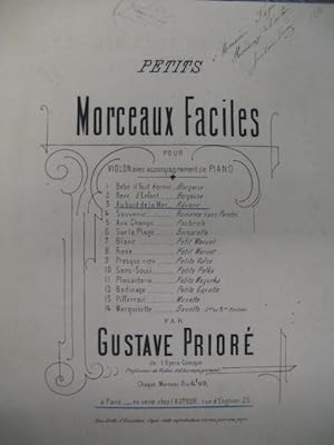 PRIORÉ Gustave Au Bord de la Mer Dédicace Violon Piano XIXe?