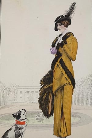Costumes parisiens. Tailleur du matin en velours de laine orné de Skungs (pl.43, Journal des Dame...