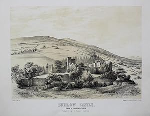 Fine Original Antique Lithograph Print of Ludlow Castle from St. Lawrence's Tower, Ludlow, Shrops...