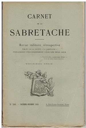 Carnet de la Sabretache, n° 280, novembre - décembre 1922.