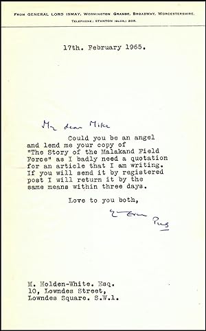 A letter from Winston Churchill's close friend and indispensable wartime Chief of Staff, General ...
