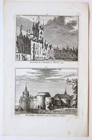 Stadhuis en Markt te Sluis. 1739 / Kasteel te Sluis na eene oude Schilderij op 't Kasteel.