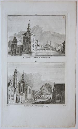 Kasteel en Stad Ravenstein. / Kerk te Ravenstein. 1742