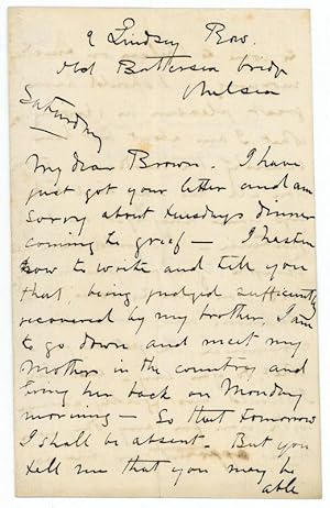 Autograph letter signed ("J. A. M. Whistler").