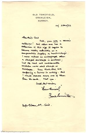 Autograph Letter Signed to Miss Eileen Cond (Frank Arthur, 1884-1982, novelist and writer)